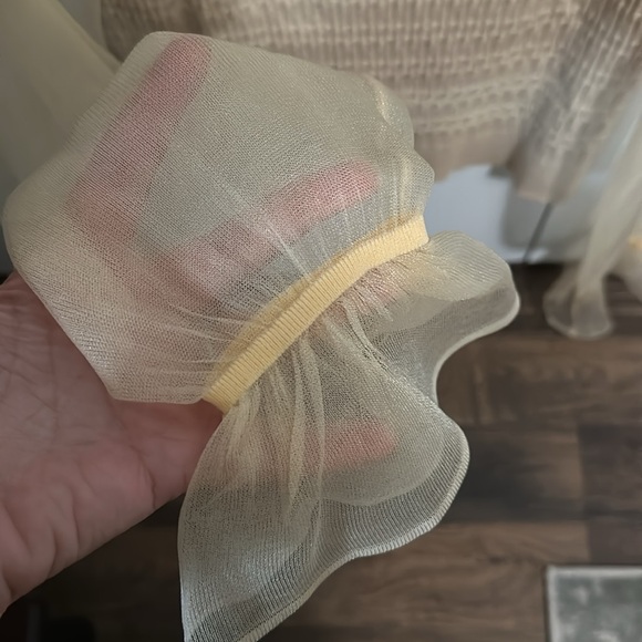 Anthropologie Gold Cream Sheer Puff Sleeve Preppy Balletcore V Neck Sweater - Picture 5 of 5